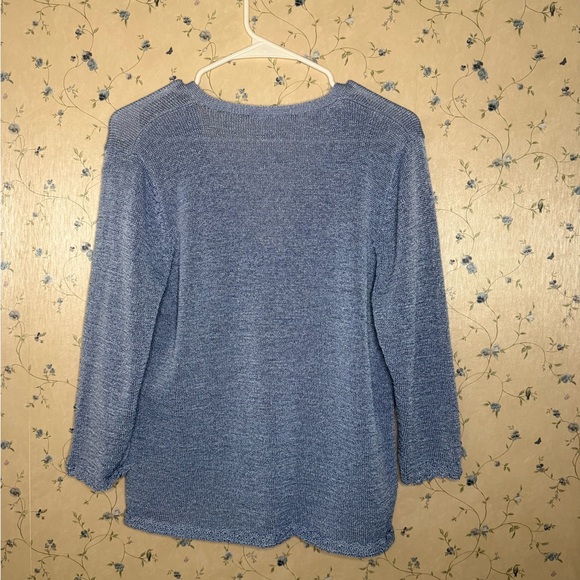 Y2K vintage knit lace detailing baby blue tie front cardigan sweater - Picture 4 of 7